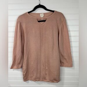 Chico’s women’s salmon colored keyhole neck sweater. Size 2 (M)